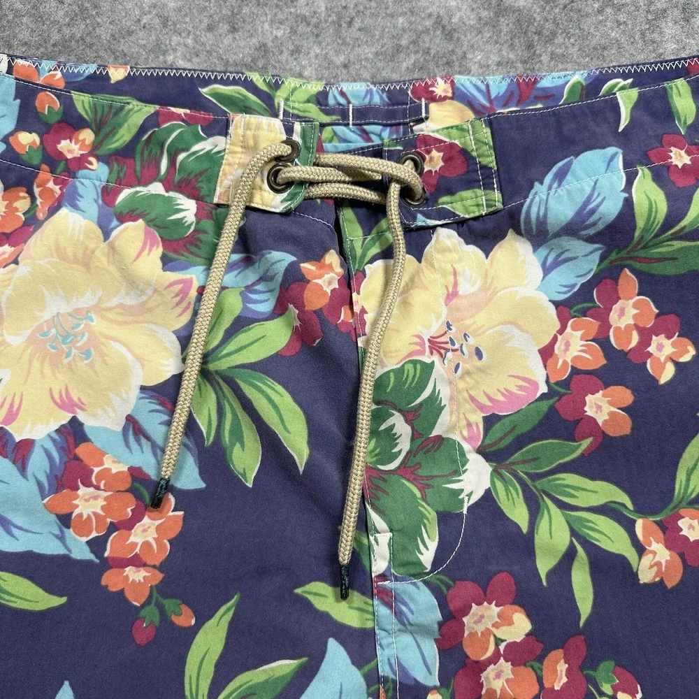 Polo Ralph Lauren Board Shorts Mens 38 Blue Floral Hibiscus Tropical Swim Trunks